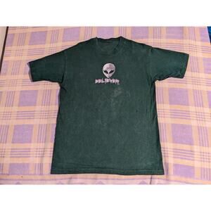 Vintage Alien Believer T Shirt Fashion Victim 90s Green Skate Workshop Rare ET